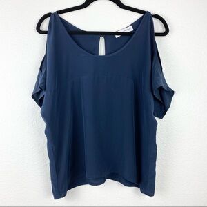 AMANDA UPRICHARD Navy Silk Cold Shoulder Blouse